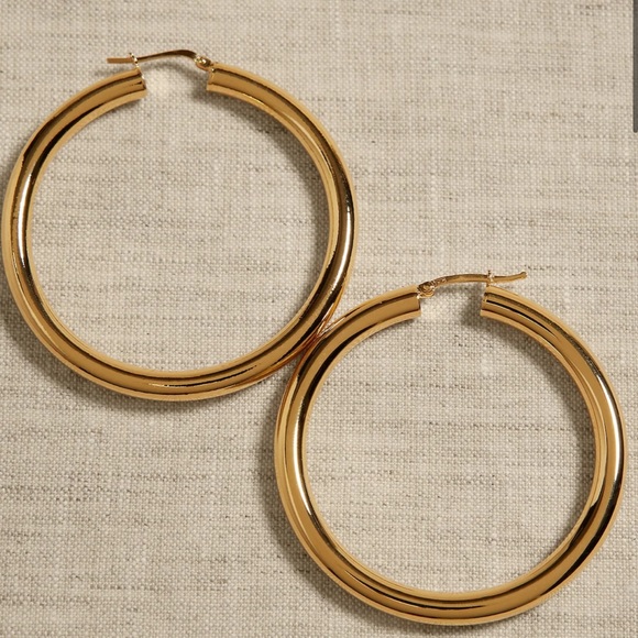 RAVENA LARGE HOOP EARRINGS | AUREUS + ARGENT GOLD PLATED APPROX Length: 2" NEW - Picture 1 of 4
